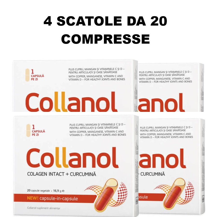 Collanol collagene intatto, 4 confezioni da 20 capsule, 80 compresse - Articolazioni e ossa sane, Vitaslim