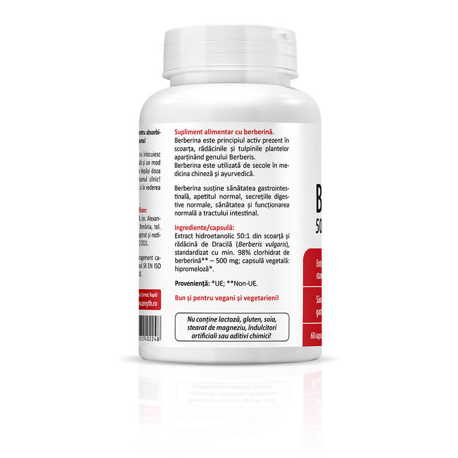 Berberine, 500 mg, 60 capsule, Zenyth trattamento glicemico colesterolo