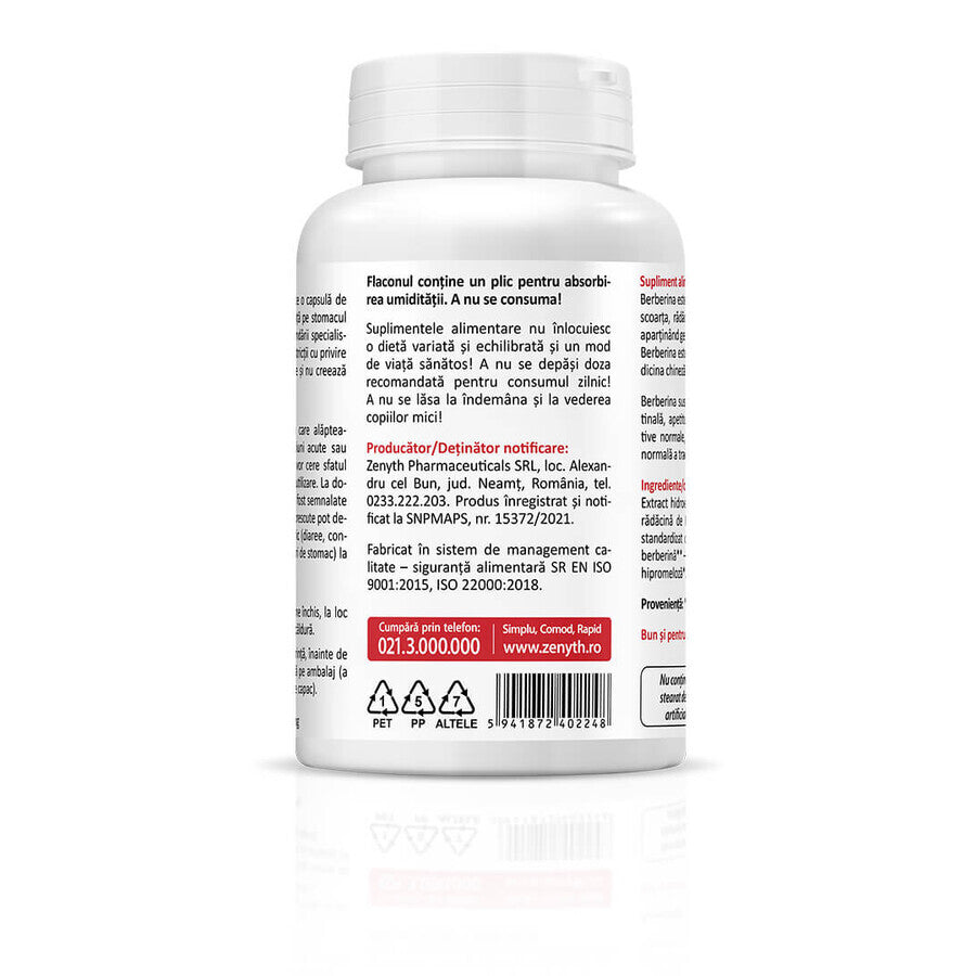 Berberine, 500 mg, 60 capsule, Zenyth trattamento glicemico colesterolo
