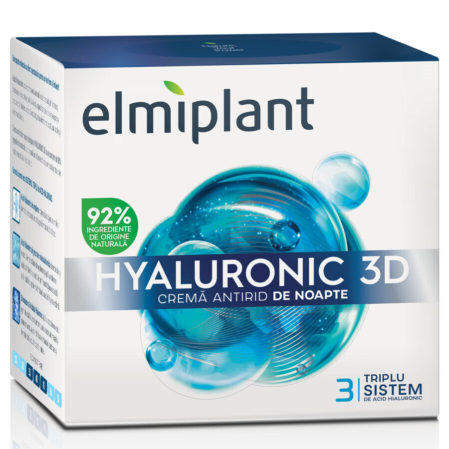 Crema notte antirughe Hyaluronic 3D, 50 ml, Elmiplant - forte riempimento effetto lifting