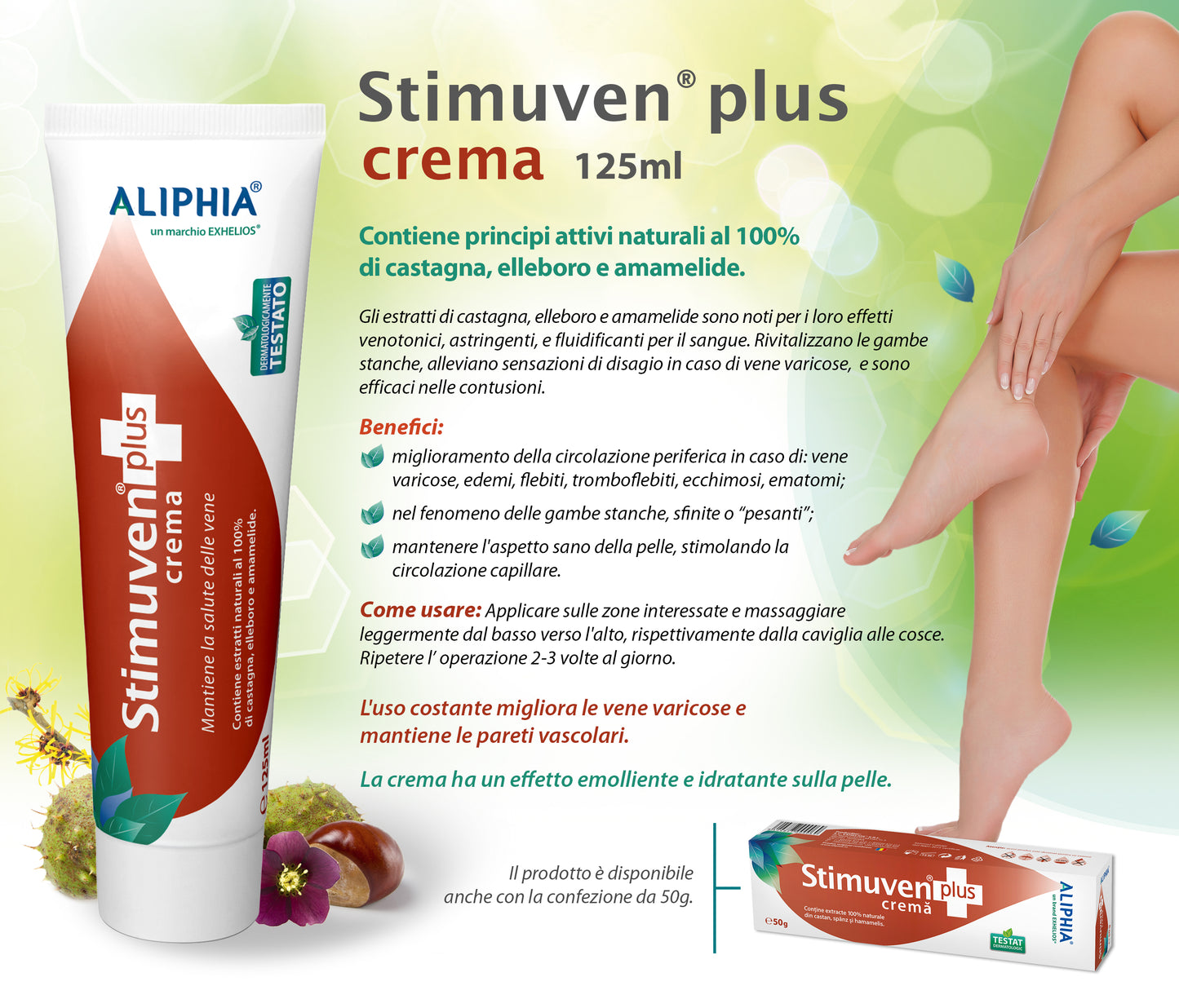 Crema per la cura delle vene varicose anti infiammatorio, 50 gr, Aliphia