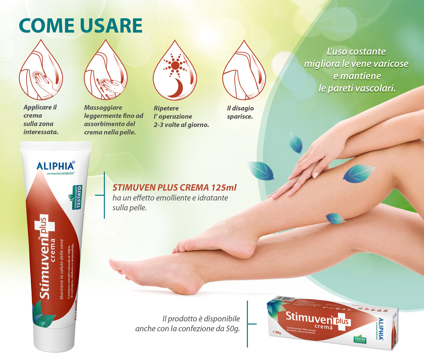 Crema per la cura delle vene varicose anti infiammatorio, 50 gr, Aliphia