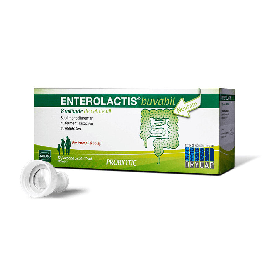 Enterolactis Bevibili - Fermenti Lattici Vivi- Flaconi 12x10ml - Azione ideale anche per bambini