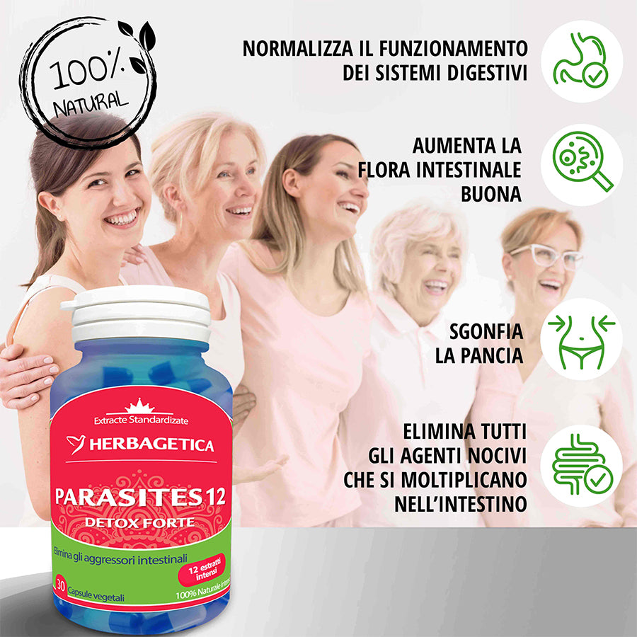 Parasites 12 Detox Forte, Herbagetica-Stop vermi intestinali, disintossicante, antinfiammatorio, antiossidante.