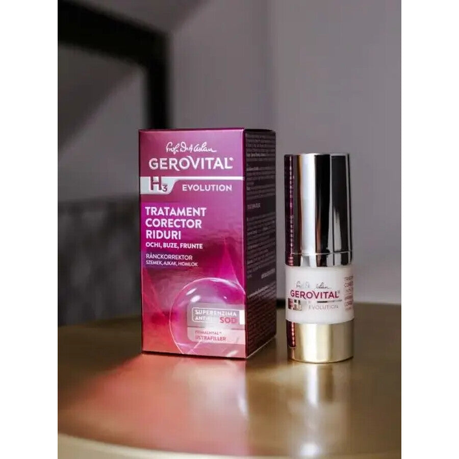 Trattamento Correttore Rughe – Occhi, Labbra, Fronte, Gerovital H3 Evolution, 15 ml, Farmec