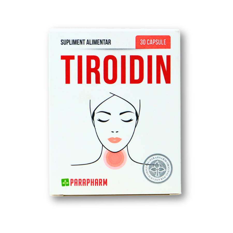 Tiroidin Integratore della Tiroide, Naturale, Spirulina, Vitamina E, Selenio, Iodio, L-Tirosina, 30 Capsule, Parapharm