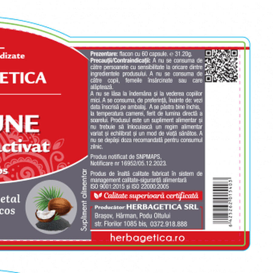 Carbone attivo medicinale x 60cps, Herbagetica