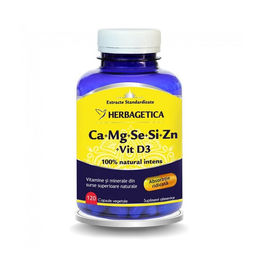 Ca+Mg+Se+Si+Zn Biologici con Vitamina D3, 120 capsule Herbagetica