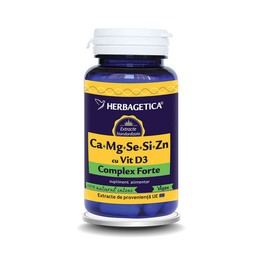 Ca+Mg+Se+Si+Zn organico con vitamina D3, 60 capsule Herbagetica