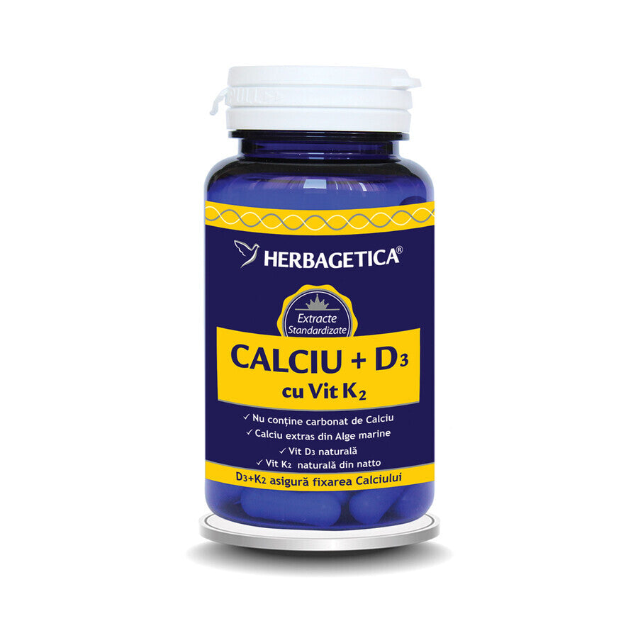 Calcio + D3 + Vitamina K2, 120 capsule Herbagetica