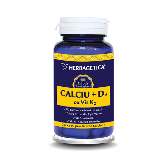 Calcio + D3 + Vitamina K2, 120 capsule Herbagetica