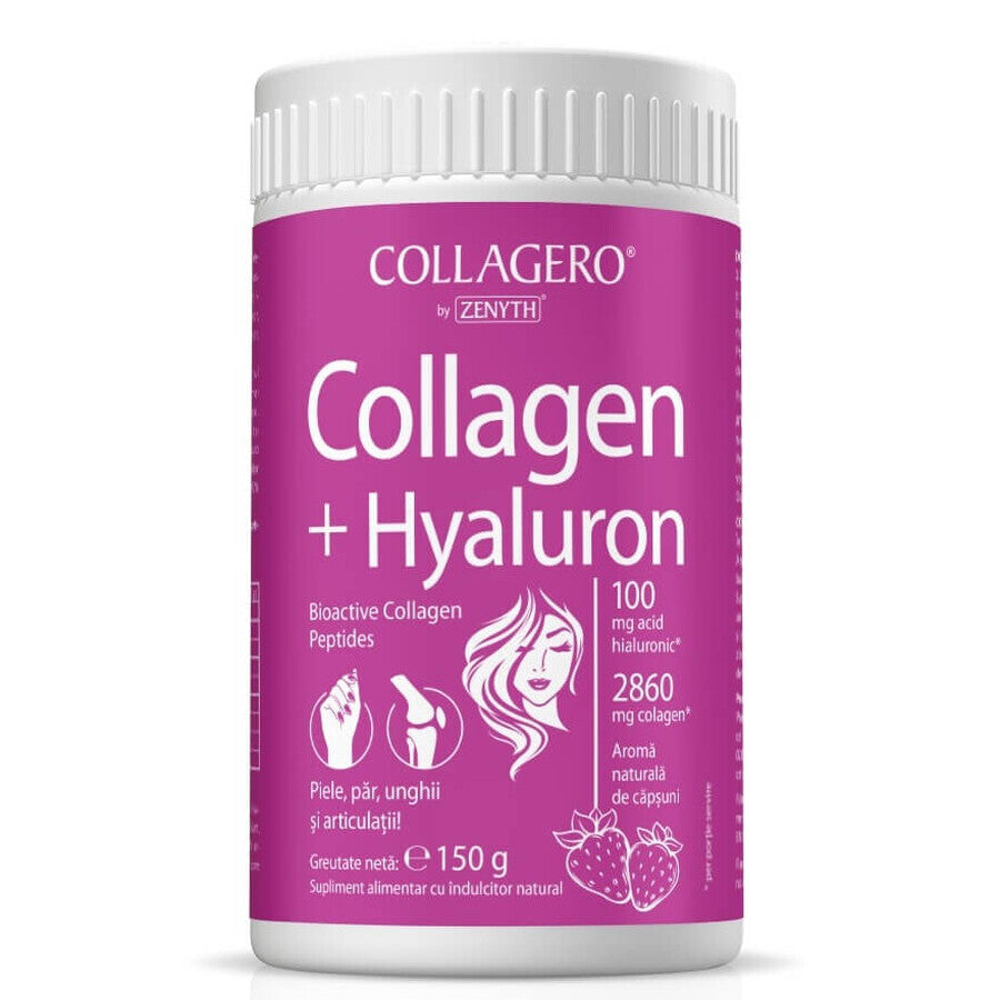 Collagene + Hyaluron al gusto di fragola, 150 g, Zenyth  -            50 porzioni trattamento pelle capelli cartilagini