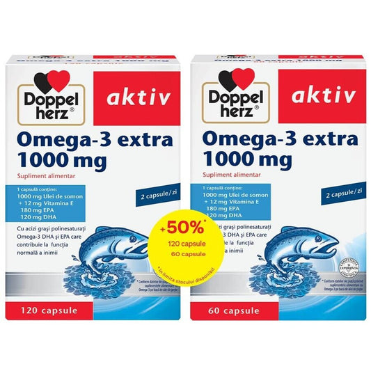 Omega - 3 extra, 1000 mg, Confezione 120 + 60 capsule, Doppelherz