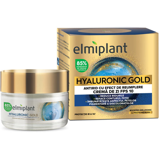 Crema giorno antirughe effetto riempitivo SPF 10 Hyaluronic Gold, 50 ml, Elmiplant