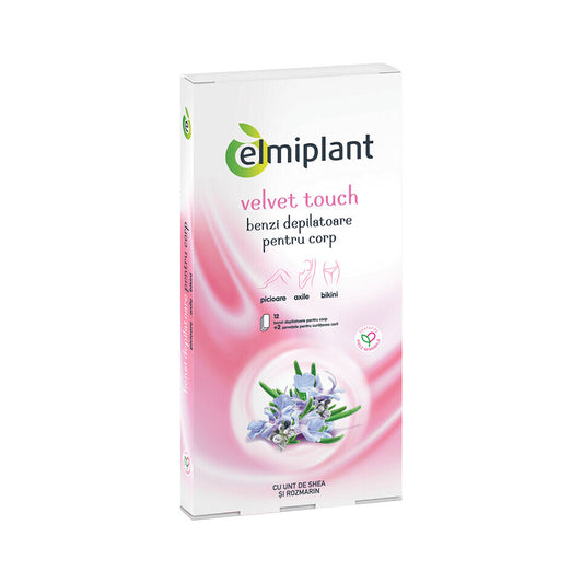 Strisce depilatorie per il corpo Velvet touch, 12 strisce + 2 tovaglioli, Elmiplant