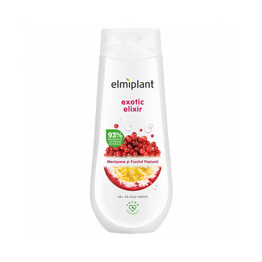 Doccia crema con mirtillo rosso e frutto della passione Exotic Elixir, 400 ml, Elmiplant