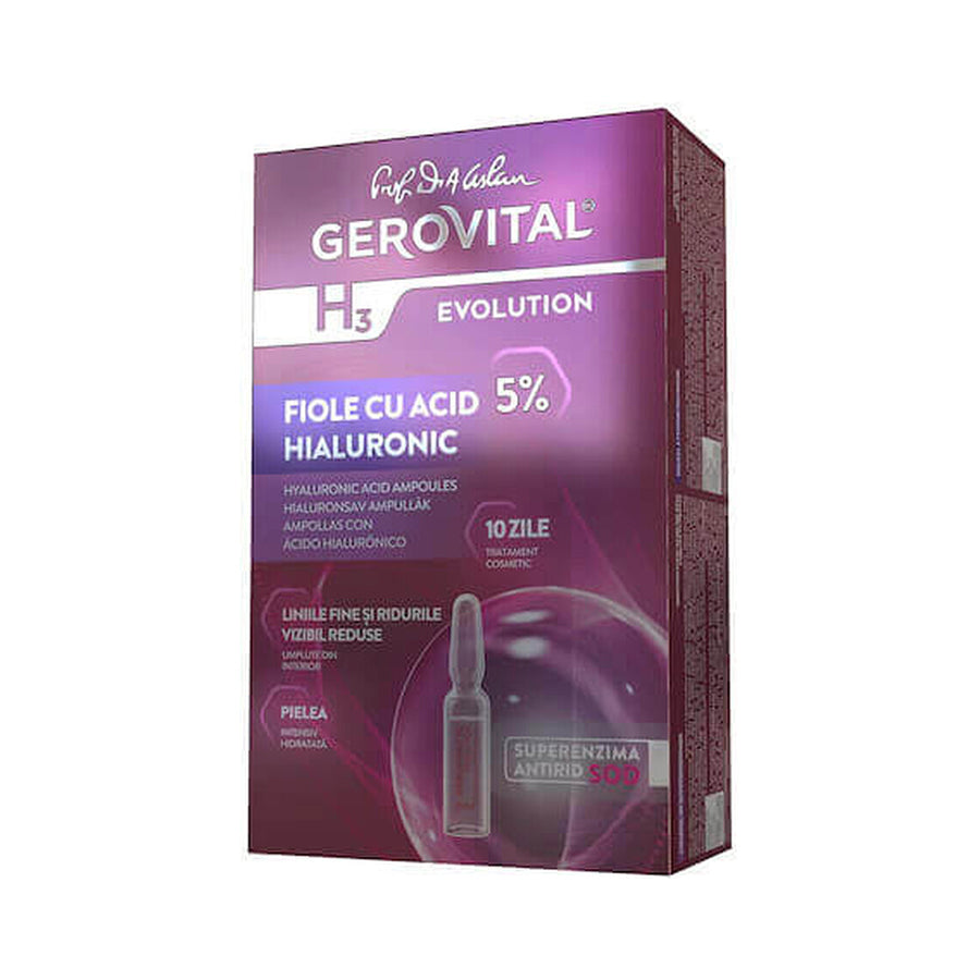 Fiale con Acido Ialuronico 5% Gerovital H3 Evolution, 10 fiale x 2 ml, Farmec