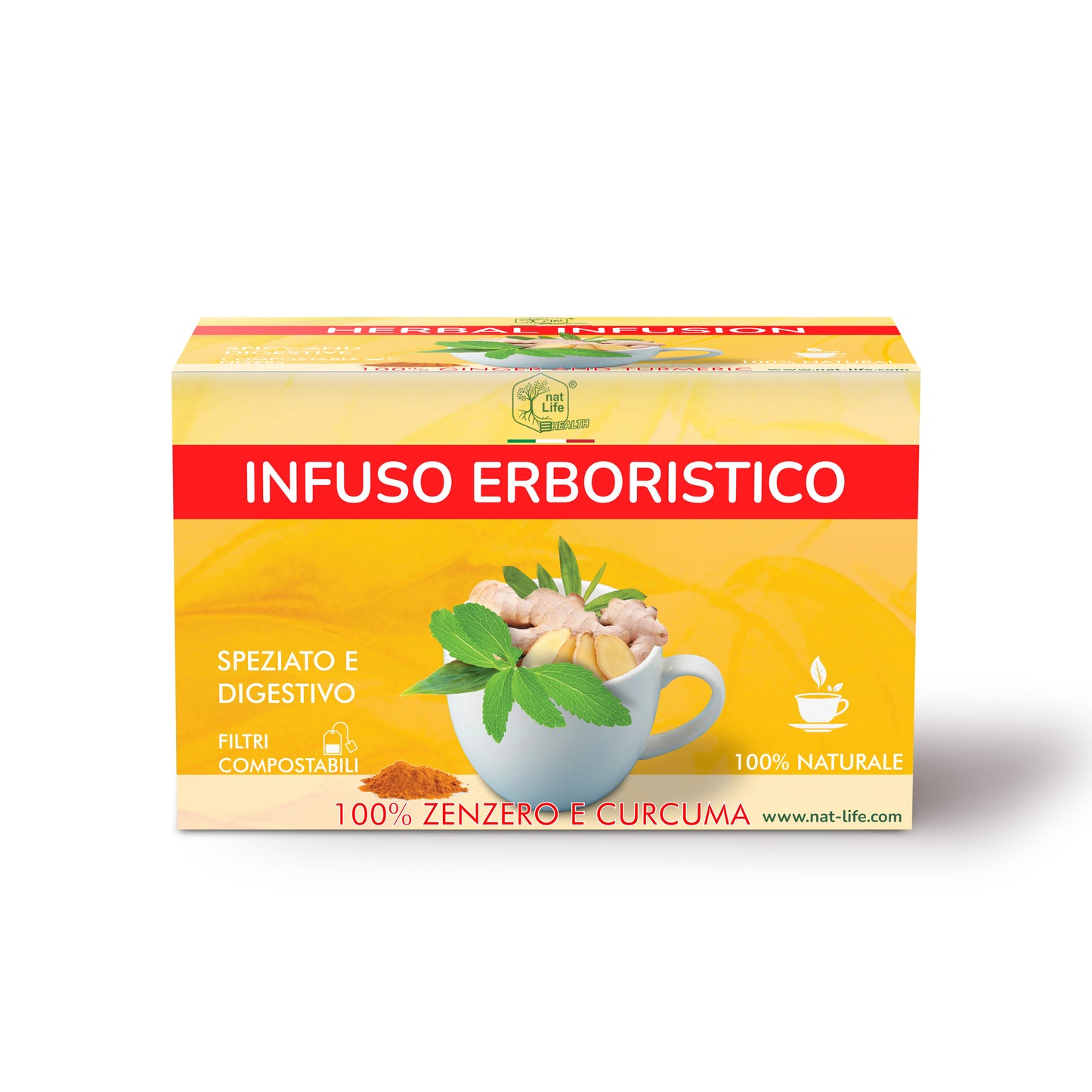 Infuso Erboristico Zenzero e Curcuma, 100% Naturale e Speziato, Tisana Digestiva Ideale Dopo i Pasti,Senza Zucchero, 100% Naturale, 15 bustine biodegradabili termosaldate