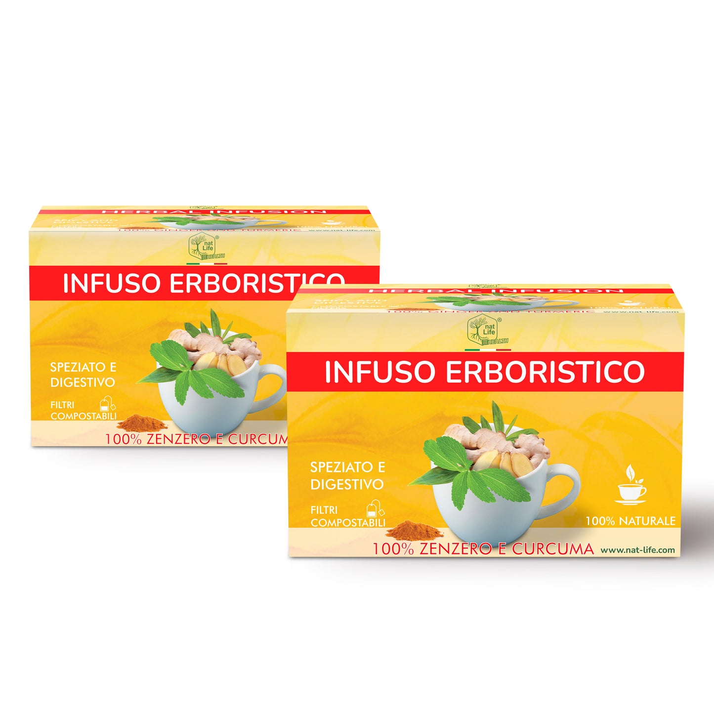 Infuso Erboristico Zenzero e Curcuma, 100% Naturale e Speziato, Tisana Digestiva Ideale Dopo i Pasti,Senza Zucchero, 100% Naturale, 15 bustine biodegradabili termosaldate