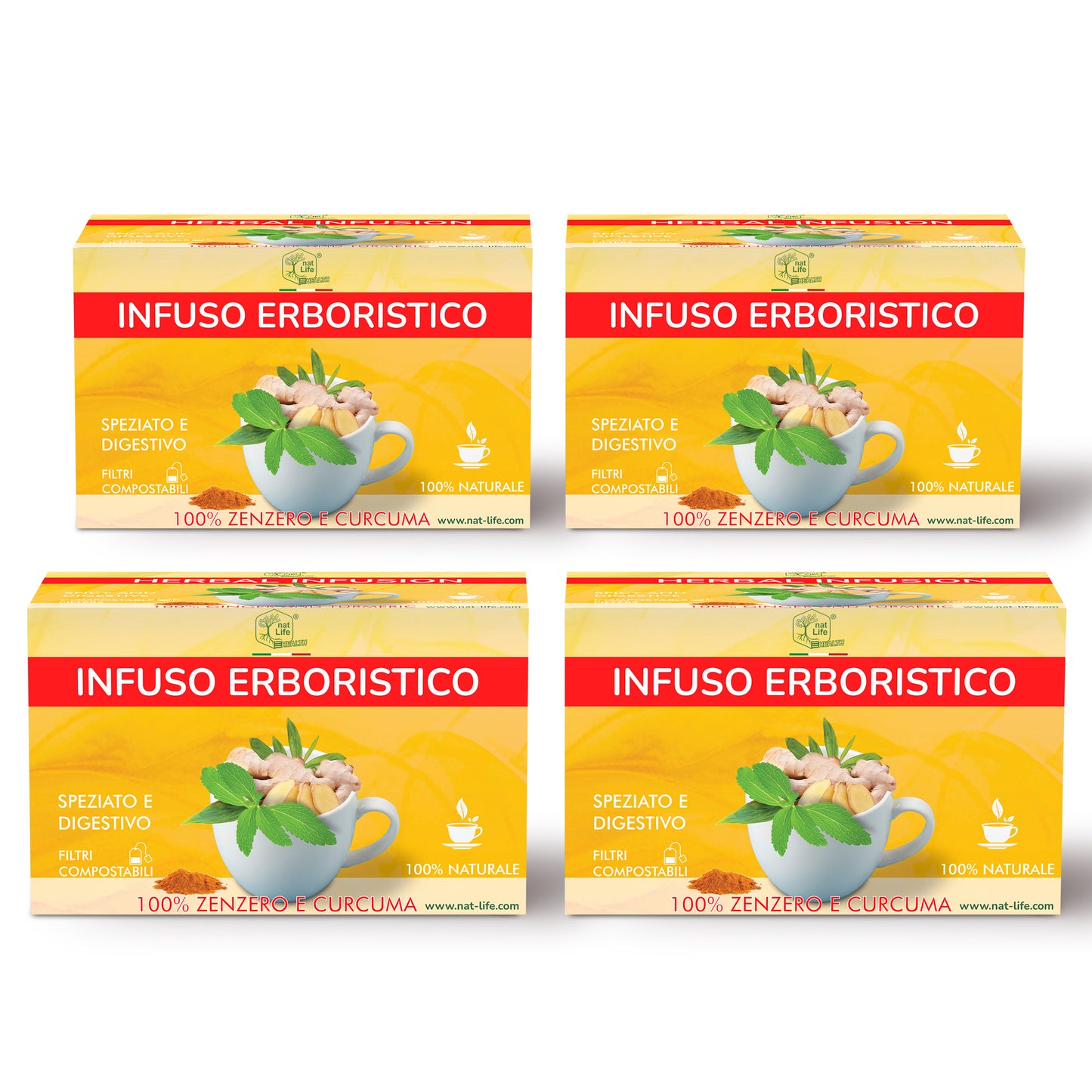 Infuso Erboristico Zenzero e Curcuma, 100% Naturale e Speziato, Tisana Digestiva Ideale Dopo i Pasti,Senza Zucchero, 100% Naturale, 15 bustine biodegradabili termosaldate