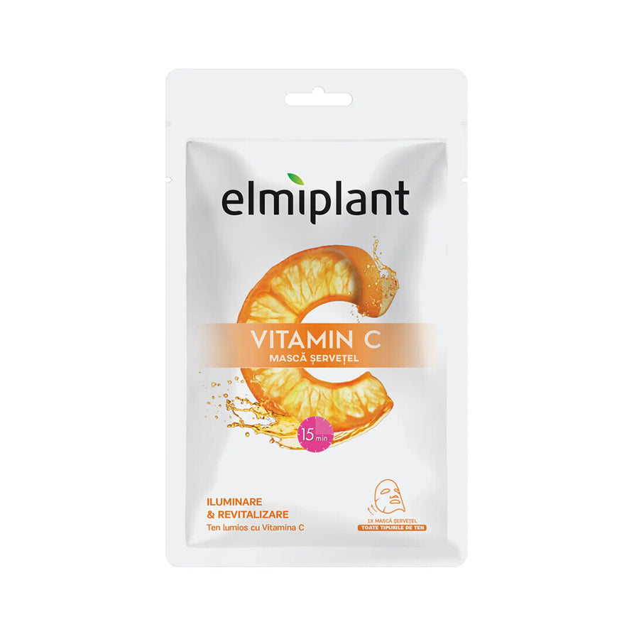 Maschera in tessuto illuminante e rivitalizzante alla vitamina C, 20 ml, Elmiplant