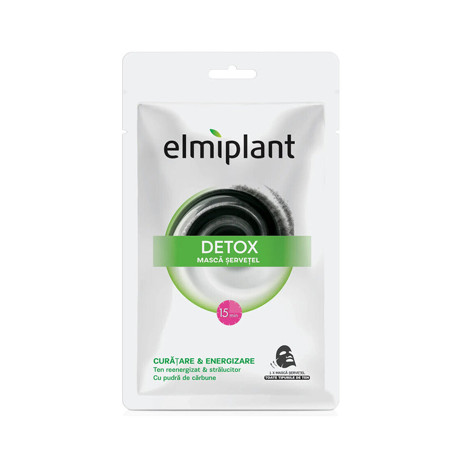 Maschera tovagliolo energizzante al carbone Detox, 20 ml, Elmiplant