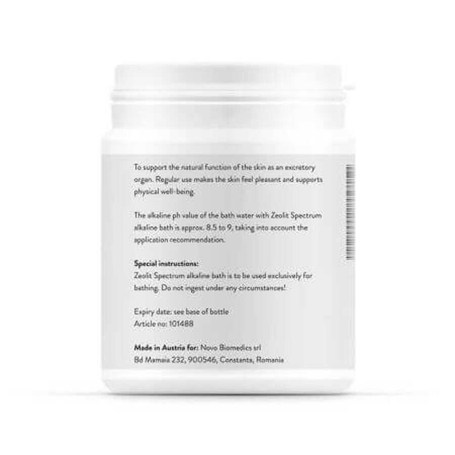 Sale da bagno alcalino Zeolit Spectrum, 360 g, Novo Biomedics                    Purifica e nutre la tua pelle in modo naturale