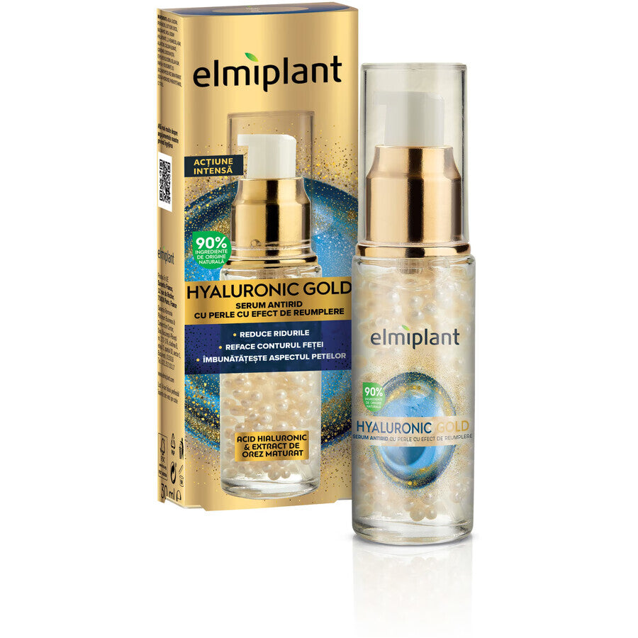 Siero viso con effetto riempitivo Hyaluronic Gold, 30 ml, Elmiplant