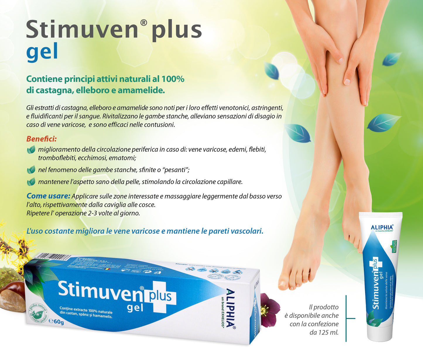 Gel per la cura delle vene varicose anti infiammatorio, 60 gr, Aliphia