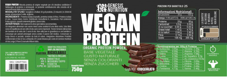 Genesis Nutrition - VEGAN PROTEIN 750g- Proteine di origine vegetale