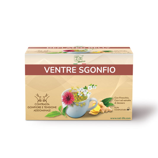 Tisana Ventre e Pancia Sgonfia con Finocchio, Carvi ed Estratto di Zenzero - Contrasta Gonfiore e Tensione Addominale - Senza Zucchero, 100% Naturale, 15 bustine termosaldate biodegradabili