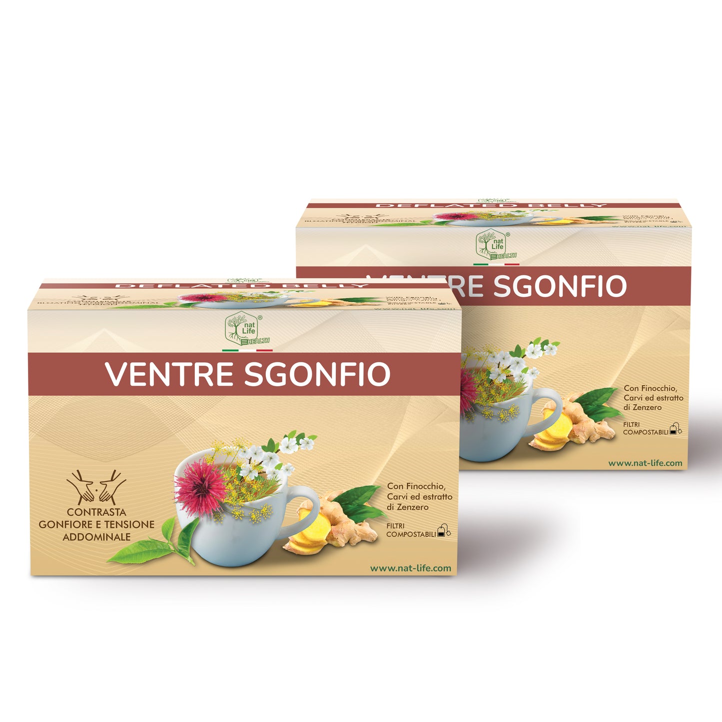 Tisana Ventre e Pancia Sgonfia con Finocchio, Carvi ed Estratto di Zenzero - Contrasta Gonfiore e Tensione Addominale - Senza Zucchero, 100% Naturale, 15 bustine termosaldate biodegradabili