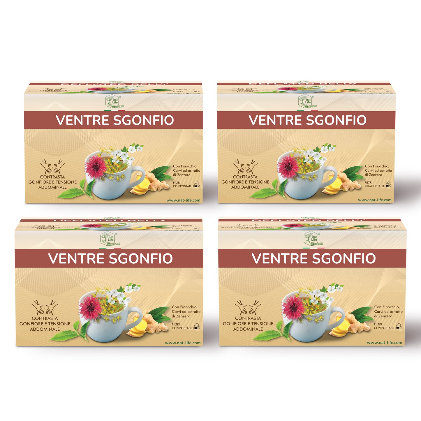 Tisana Ventre e Pancia Sgonfia con Finocchio, Carvi ed Estratto di Zenzero - Contrasta Gonfiore e Tensione Addominale - Senza Zucchero, 100% Naturale, 15 bustine termosaldate biodegradabili
