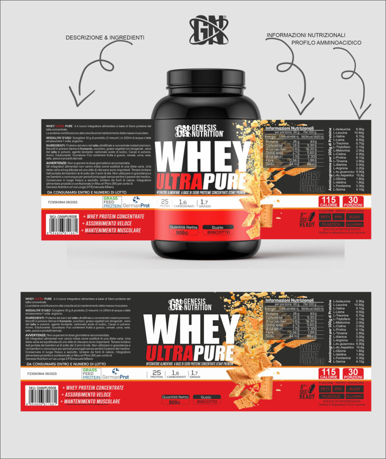 Genesis Nutrition - WHEY ULTRA PURE 900g - Proteine concentrate