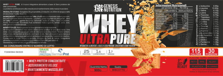 Genesis Nutrition - WHEY ULTRA PURE 900g - Proteine concentrate