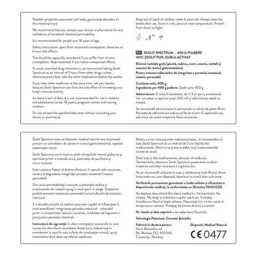 Zeolite Spectrum, 400 g, Novo Biomedics                    purifica organismo e aiuto intestino -  elimina tossine acido lattico