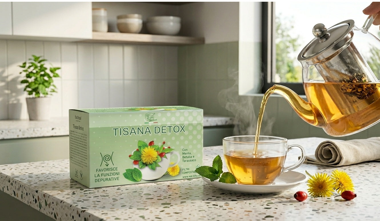 Tisana Detox Depurativa e Drenante, Infuso Naturale con Menta, Betulla e Tarassaco per la Digestione e Funzione Epatica, Detox Forte, Senza Zucchero, 100% Naturale, 15 bustine