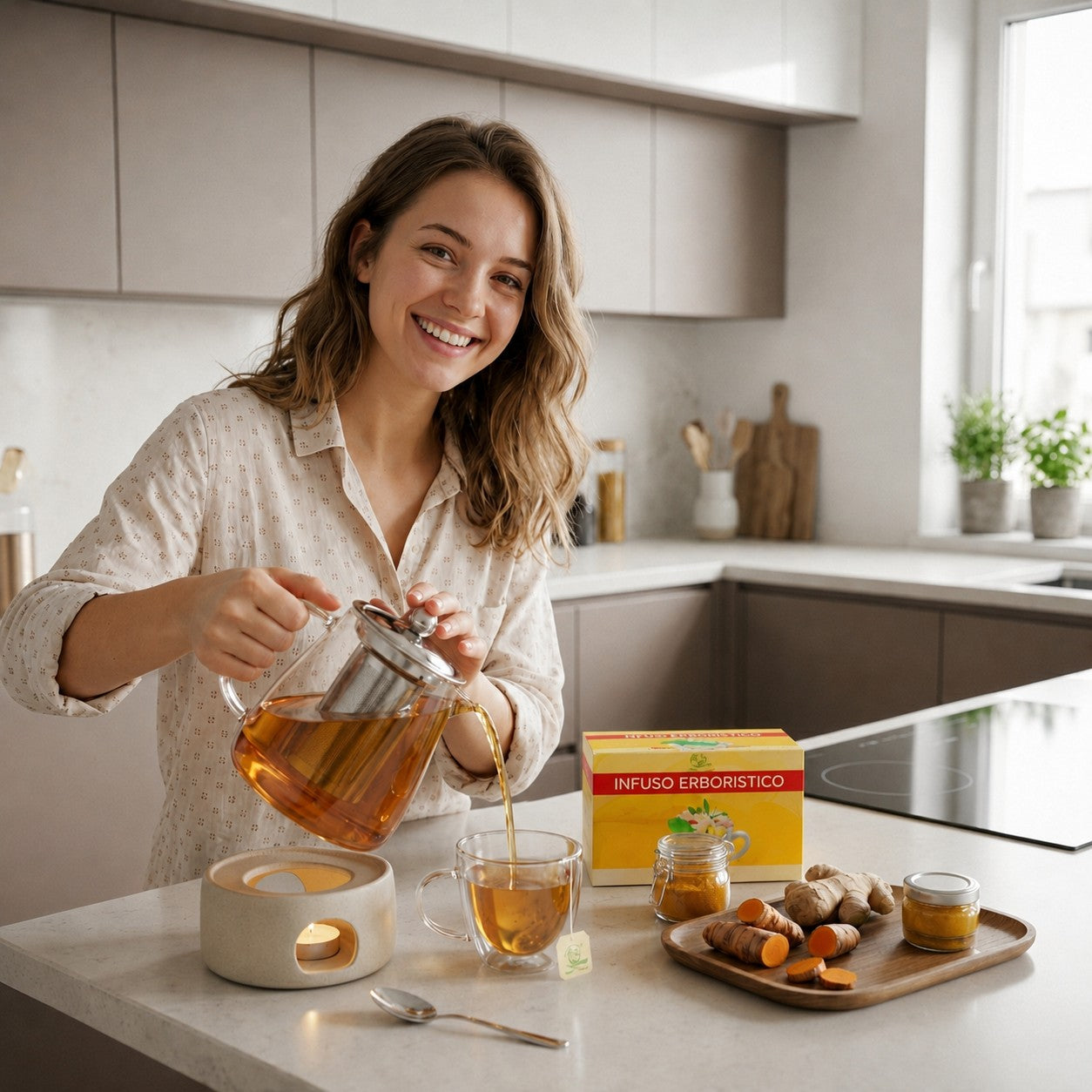 Infuso Erboristico Zenzero e Curcuma, 100% Naturale e Speziato, Tisana Digestiva Ideale Dopo i Pasti,Senza Zucchero, 100% Naturale, 15 bustine biodegradabili termosaldate