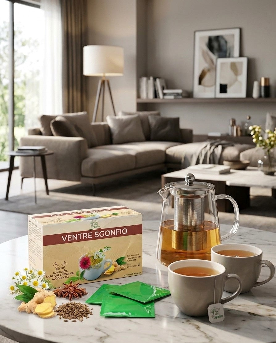 Tisana Ventre e Pancia Sgonfia con Finocchio, Carvi ed Estratto di Zenzero - Contrasta Gonfiore e Tensione Addominale - Senza Zucchero, 100% Naturale, 15 bustine termosaldate biodegradabili